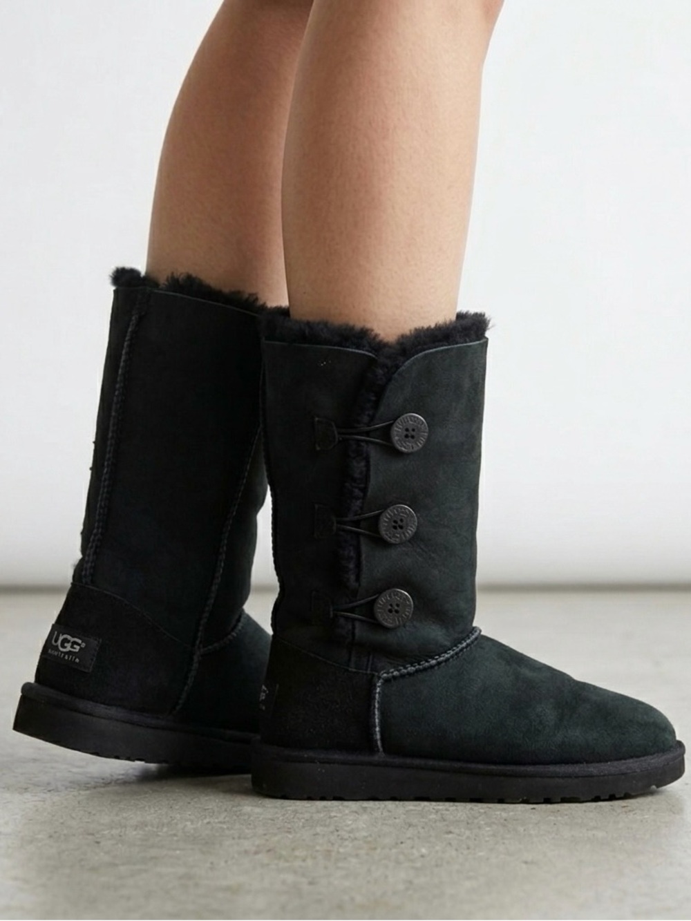 UGG Australia Black Sheepskin Bailey Button Triplet Boots